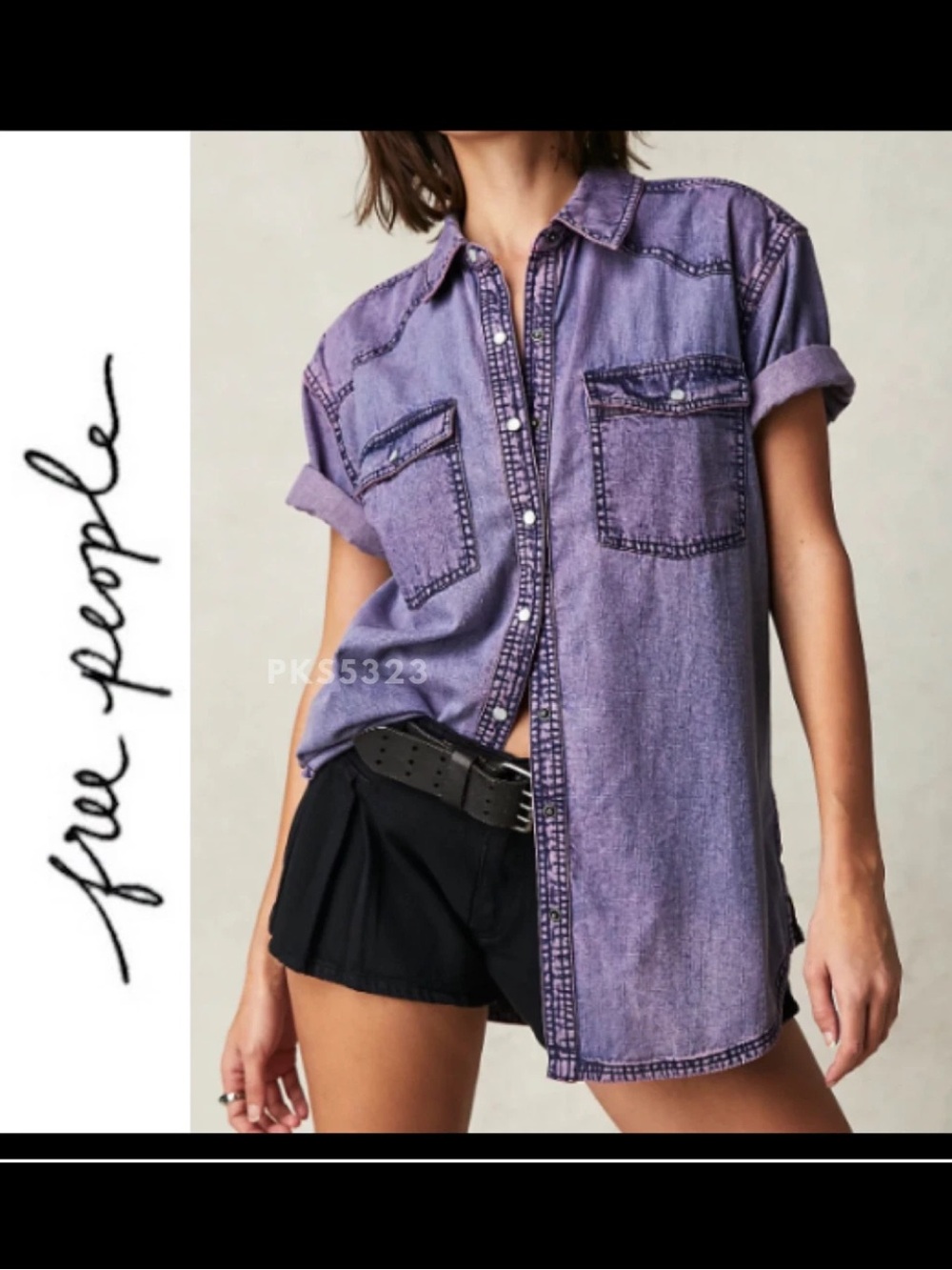 We The Free NWT❗️The Short of It denim shirt with orchid trim